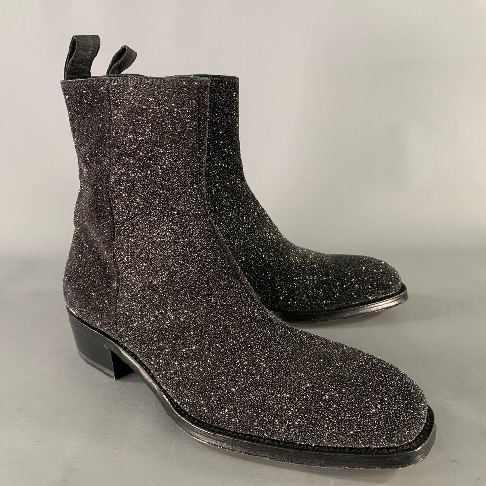 ALEXANDER MCQUEEN Size 7 Black Silver Metallic Leather Zip Up Boots